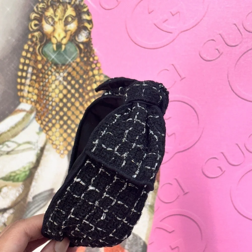 Black Tweed Headband with Gold Accents